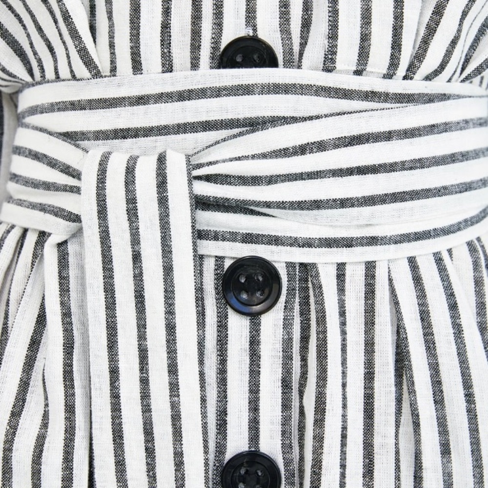 NWT Zara Striped Linen Dress with Bow - Picture 5 of 7